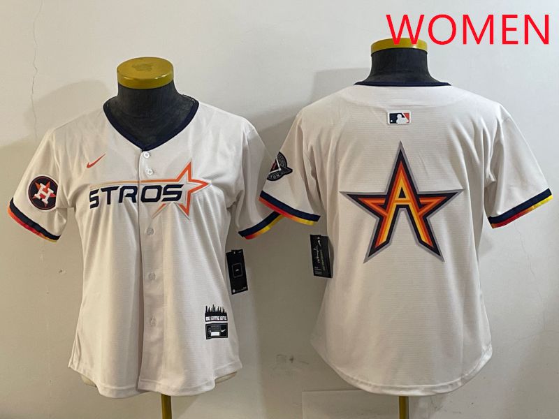 Women Houston Astros Blank Cream Three generations Joint Name 2025 Nike MLB Jersey style 4107